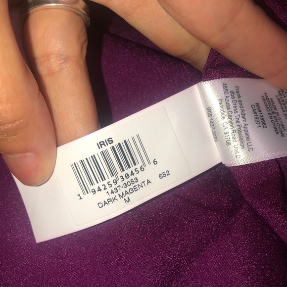 Dress the Population Iris Thigh-High Slit Crepe Trumpet Gown Dark Magenta Medium - Picture 12 of 12